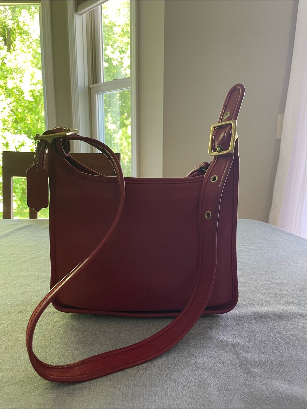 Vintage Coach Leather Shoulder Bag in Burgundy with Gold-Tone Hardware